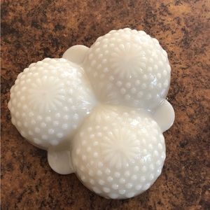 Vintage Anchor Hocking  Hobnail Cloverleaf Dish - Custard Glass
